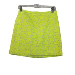 J. Crew Womens Size 00 Neon Yellow Embroidered Floral Lace Mini Skirt